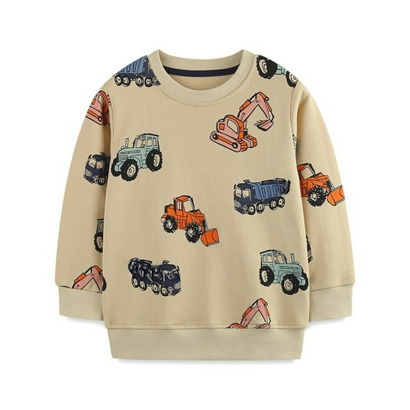 Ruyang Toddler Boys 𝐂artoon Excavator Graphic Sweatshirts Baby Cute Pullover Sweatshirt Long Sleeve Crewneck Cotton Tops