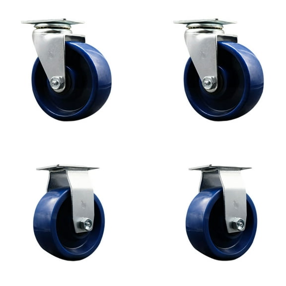 5 Inch Solid Polyurethane Caster Set with Ball Bearings 2 Swivel 2 Rigid
