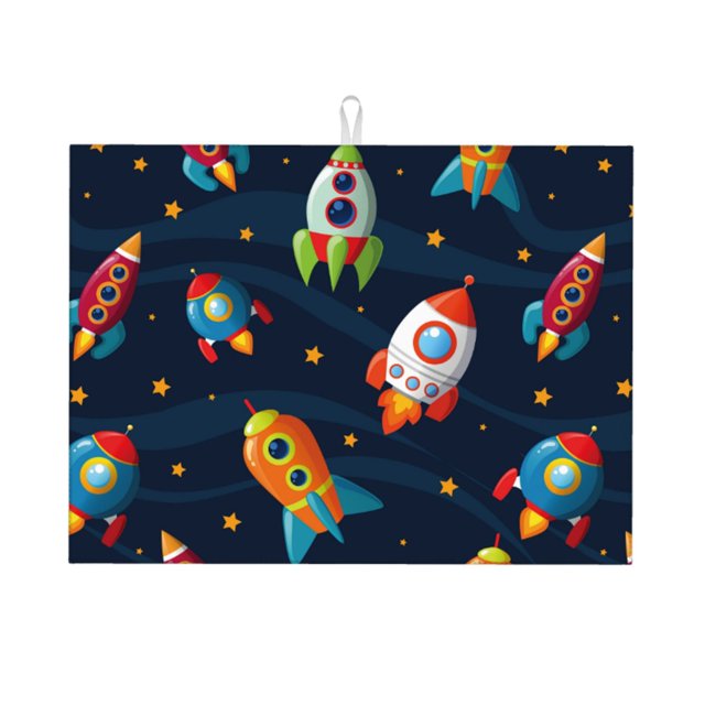 Balery Spaceships and Stars Alfombrilla de Secado para Cocina, 18x24 Pulgadas, Súper Absorbente para Platos y Encimeras