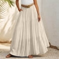 thumbnail image 2 of DHFJKG Maxi Skirts For Women Linen High Waisted Flowy A-Line Elastic Waist Skirt (With Belt) Casual Boho Summer Beach Vacation Clothes Versatile Skirt, 2 of 5