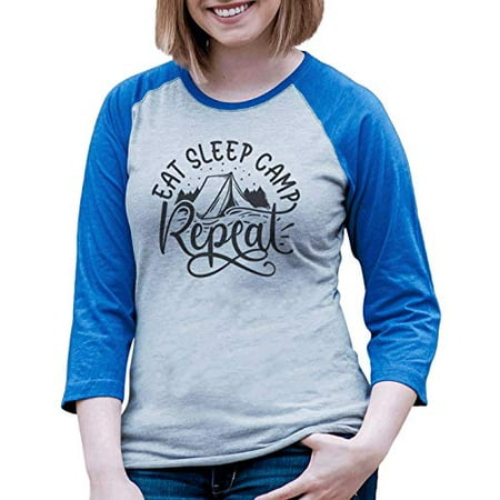 

7 ate 9 Apparel Women s Eat Sleep Camp Repeat Raglan Blue