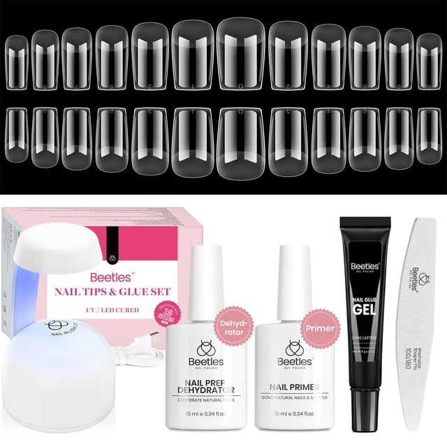 Kit de extensión de uñas Beetles, kit de uñas de gel con lámpara y puntas