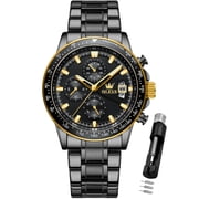 OLEVS Mens Watches,Big Dial Watches for Men Chronograph Stainless Steel Watch with Day Waterproof Analog Quartz Watches