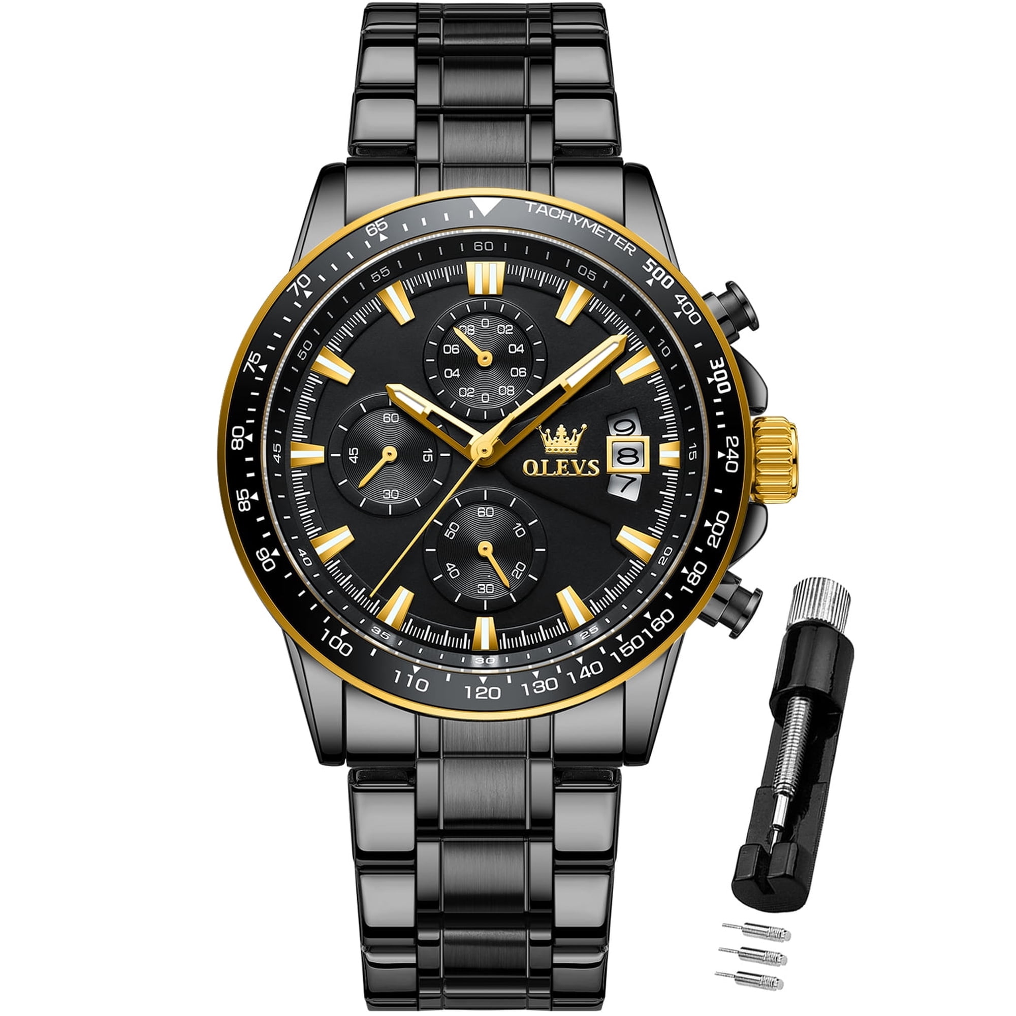 OLEVS Mens Watches,Big Dial Watches for Men Chronograph Stainless Steel Watch with Day Waterproof Analog Quartz Watches