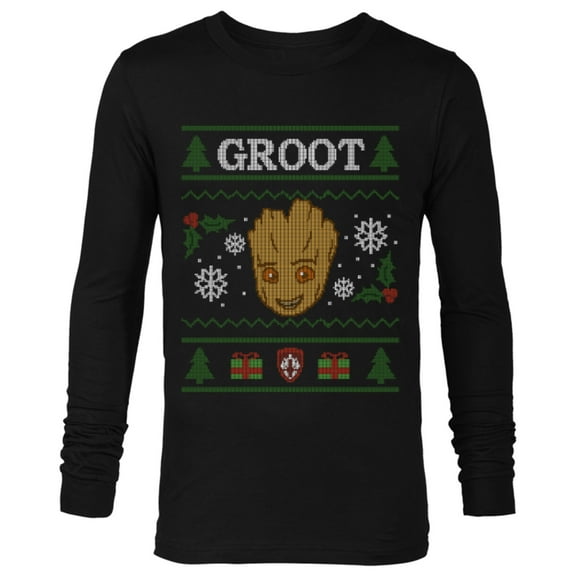Marvel Groot Guardians of the Galaxy Ugly Christmas Sweater - Long Sleeve T-Shirt for Men - Customized-Black
