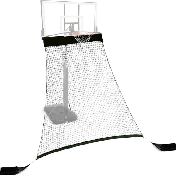 Rebounder Basketball Return System for Shooting Practice - Heavy-Duty Polyester Net, Fade-Resistant Outdoor Design, Refillable Anchor Weights for 48-60 Inch Basketball Hoop - Black Finish