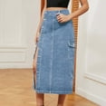 thumbnail image 2 of HXWCHs Women's Casual Denim Midi Skirt Stretchy Waistband Comfortable Everyday Wear Stylish A-Line Design Blue XL, 2 of 8