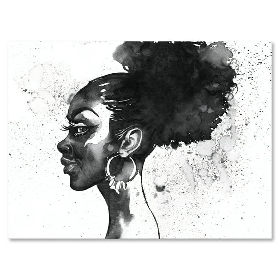 Designart ' Black and White Portrait of African American Woman I ' Modern Canvas Wall Art Print