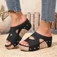 thumbnail image 3 of Rokment Women's Vintage Platform Wedge Slip on Walking Sandals Comfortable Leather Studded Open Toe Chunky High Heels Backless Half Slippers Hollow out Dress Slides Beach Summer Mules Black Size 6.5, 3 of 6