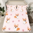 thumbnail image 2 of jejeloiu Kawaii Corgi Twin Sheet Sets,Catoon Puppy Dog Twin Fitted Sheet,Pink Dogs Paw Flat Sheet For Children,Super Cozy Room Decor,3 Pieces, 2 of 7