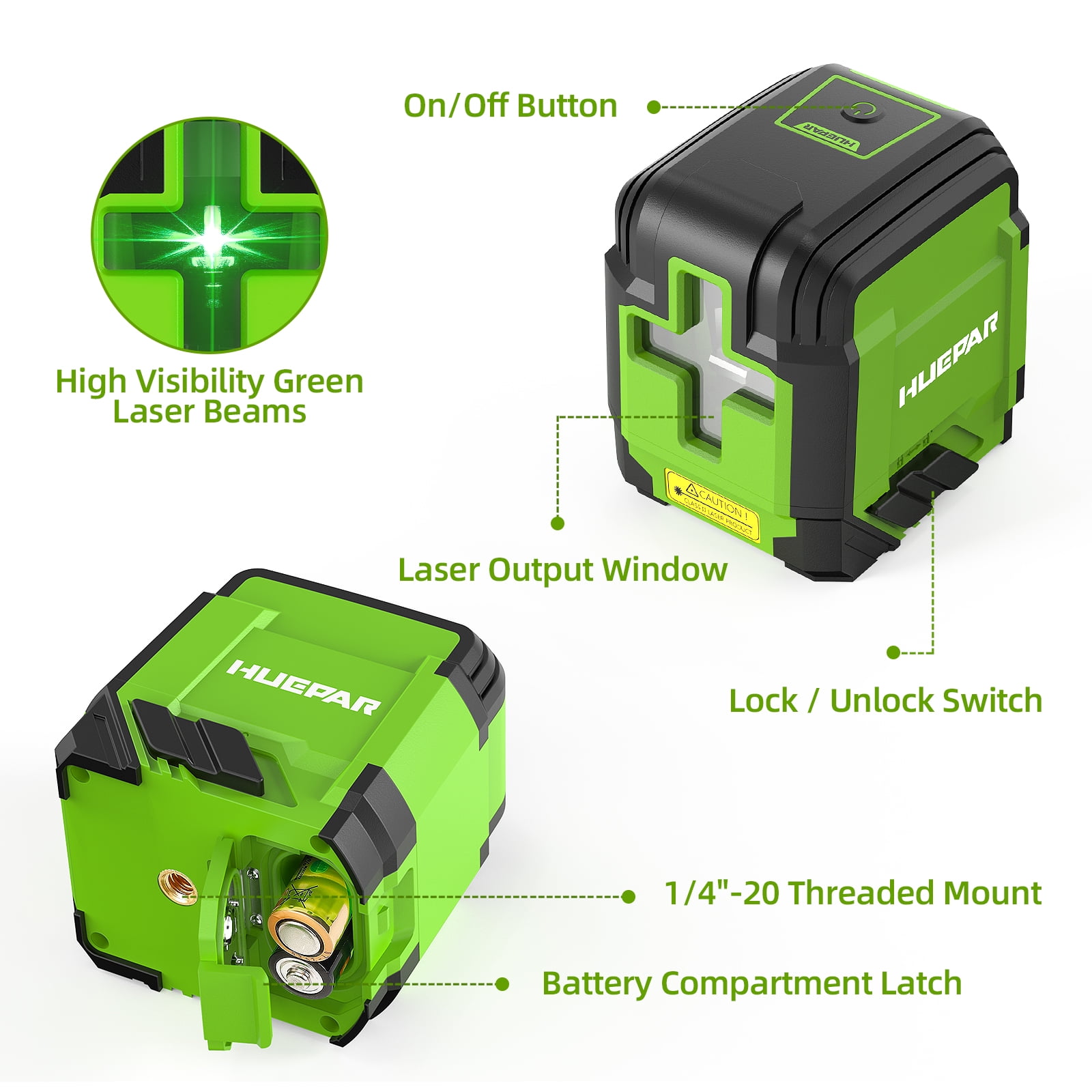 Huepar Green Self-leveling Laser Level with Tirpod, Cross Line Laser Levels for DIY Home Picture Hanging with AA Batteries and Carry Bag