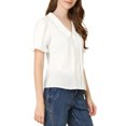 thumbnail image 4 of INSPIRE CHIC Women's Lapel V Neck Short Sleeve Pleated Tops Blouse, 4 of 7