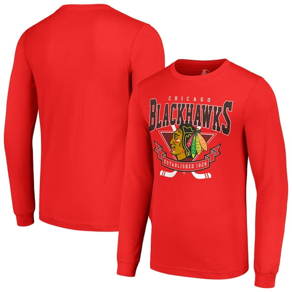 Men's Starter Red Chicago Blackhawks Team Logo Graphic Long Sleeve T-Shirt