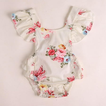 

Clearance Newborn infant Girls Floral Ruffle Romper Tutu Dress Lace Flare Sleeve Shirt Bodysuit with Headband Summer Outfits