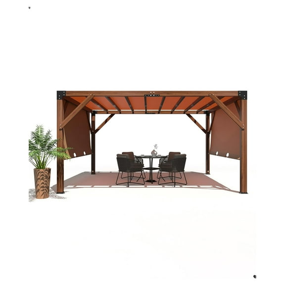 Pinypikaka 12'X 14' Wood Pergola, Retractable Shade Canopy, Durable, Rot Resistant, Patio Pergola for Backyard, Deck, Garden, Outdoor Entertaining