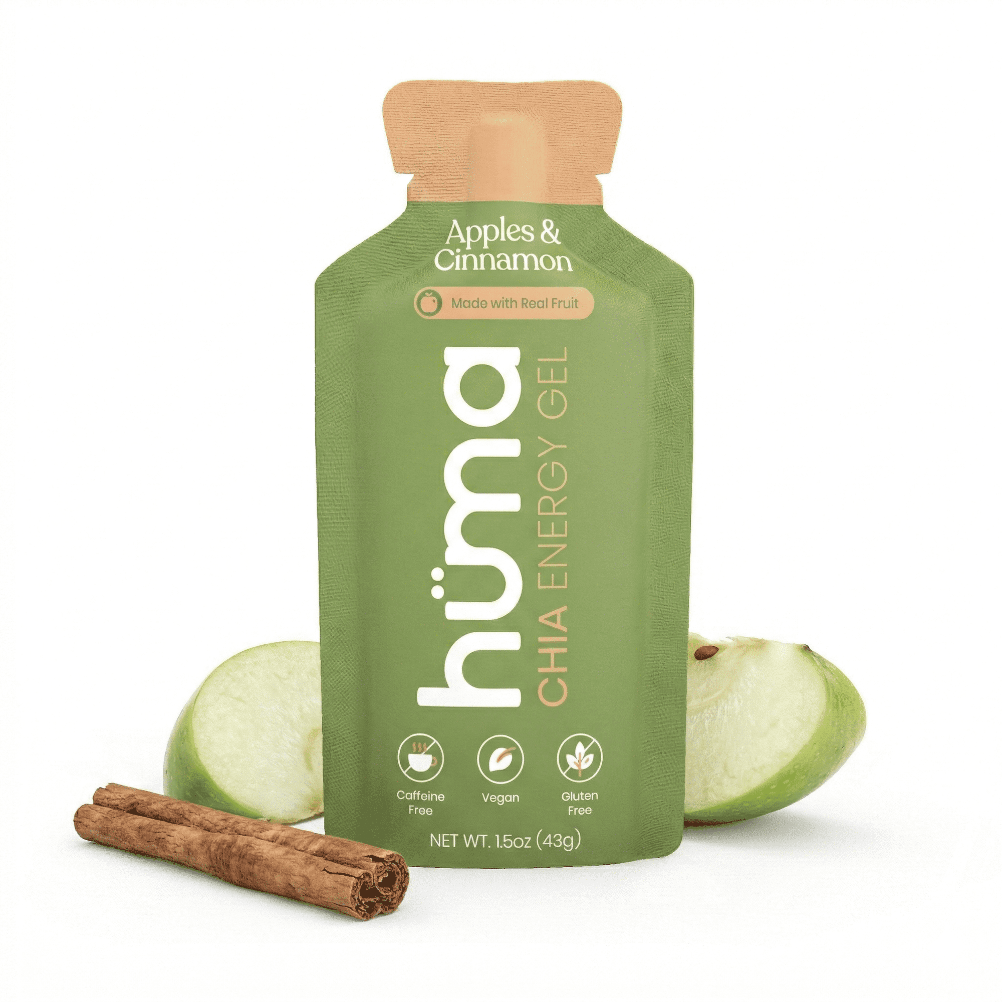 Huma Chia Energy Gel, Apples & Cinnamon, 24 Gels - Real Food, Stomach Friendly Energy Gels