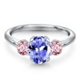 thumbnail image 3 of Gem Stone King 1.66 Ct Oval Blue Tanzanite Pink Lab Grown Diamond 925 Sterling Silver Ring, 3 of 6