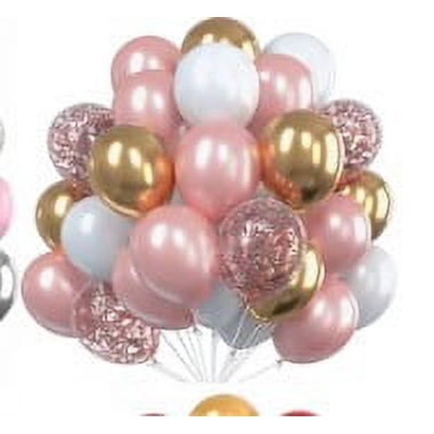Nvzi Globos, 30 piezas de globos de confeti de 12 pulgadas y globos de látex rosa púrpura metálico con cinta, baby shower, decoraciones para fiestas de bodas, I
