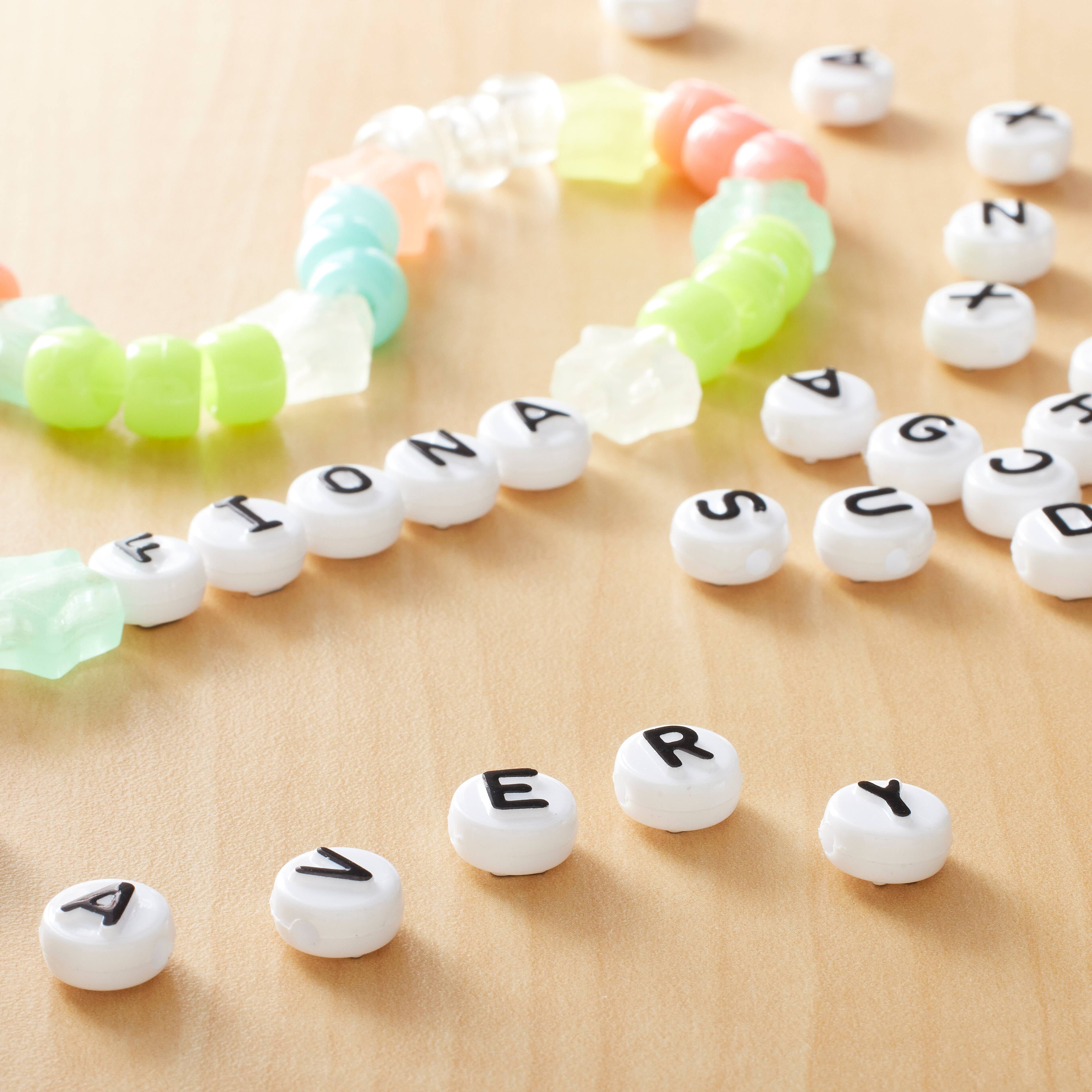 1PC Round White Enamel Letter Beads 10mm White and Gold 