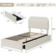 thumbnail image 2 of Tamaño individual-size marco de cama con almacenamiento cabecero y 2 cajones - bouclé forrado cama de plataforma con estante de libros, fácil montaje, no box spring in beige blanca, 2 of 8