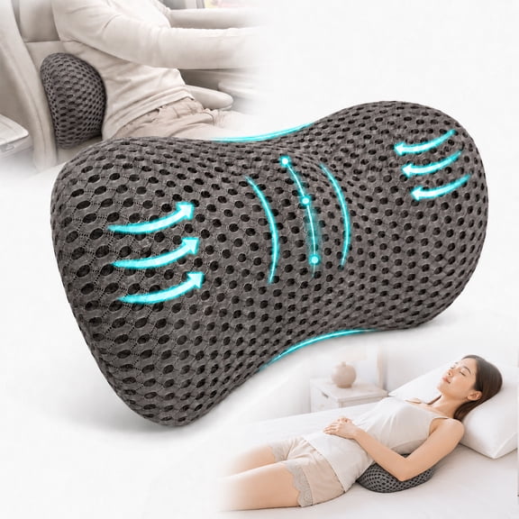 Emlimny Lumbar Support Pillow, Back Pillow for Low Back Pain Relief, Ergonomic Streamline Car Seat, Office Chair, Recliner and Bed (Gray)