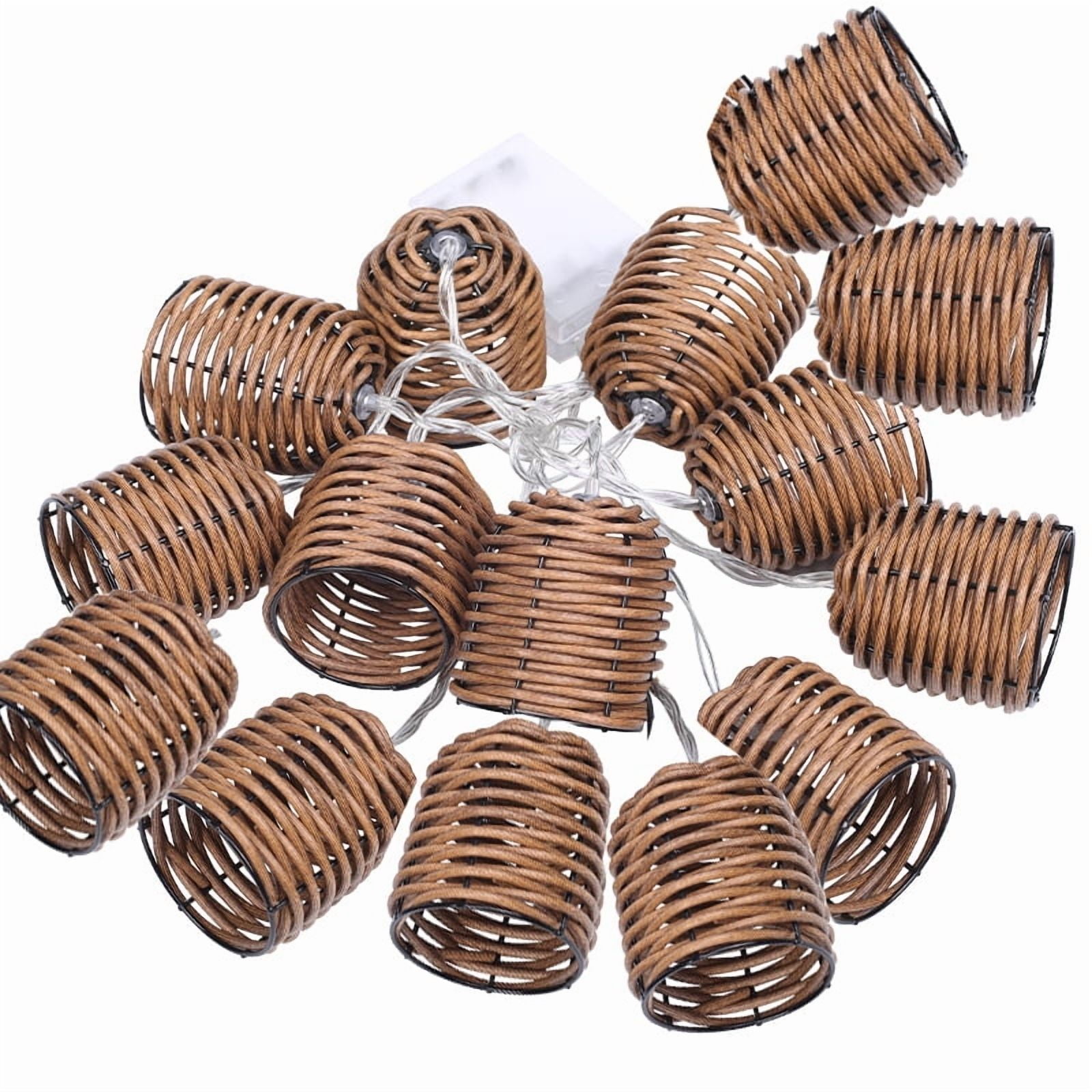 Decorative Lantern Rattan String Lights - 15LEDs/15FT Rattan Wire Ball Style, Battery Operated Indoor Outdoor Waterproof Patio String Light for Home Pergola Porch Party Backyard Camping