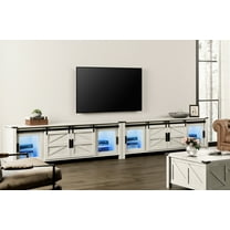 WAMPAT set of two Blue LED Farmhouse TV Stand for 75 Inch TV with Sliding Barn Door，White