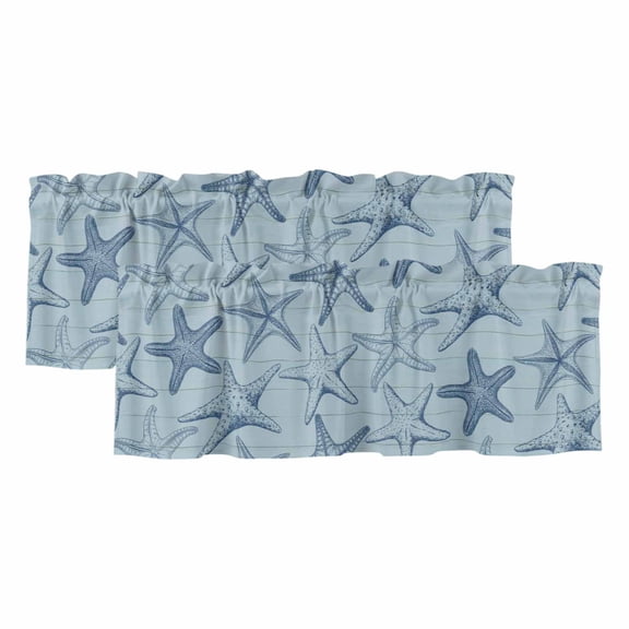 2 Pack Valances for Windows, Navy Blue Starfish Window Valances for Living Room/Bedroom/Bathroom, Coastal Ocean Summer Sea Nautical Light Filtering Kitchen Curtain Valance 60"W x18" L