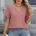 thumbnail image 5 of Yuwull Summer Tops Tops For Women Trendy Women'S New Short Sleeve V-Neck Lace Sleeve Solid Color Casual T-Shirt Summer Tops For Women On ClearanceL, 5 of 8