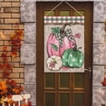 thumbnail image 4 of Fall Pink Green White Pumpkin Decorative House Flag, Autumn Plaid Check Farmhouse Garden Yard Outside Decorations, Thanksgiving Rustic Burlap Outdoor Large Home Decor Double Sided 28 x 40, 4 of 6