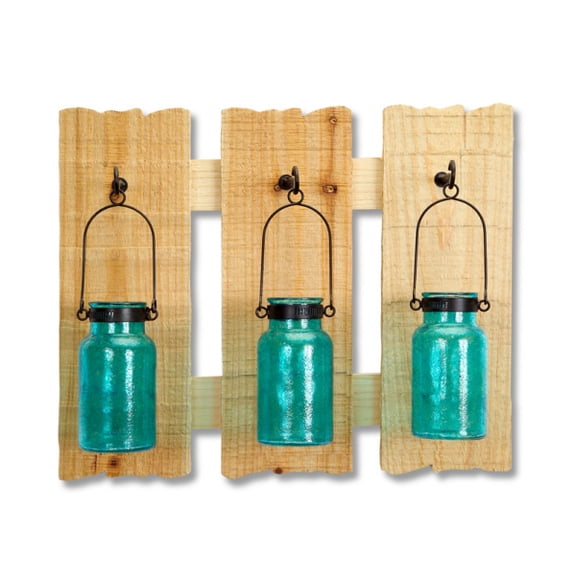 Melrose 16.5" Blue and Brown Hanging Glass Jars Wall Plaque