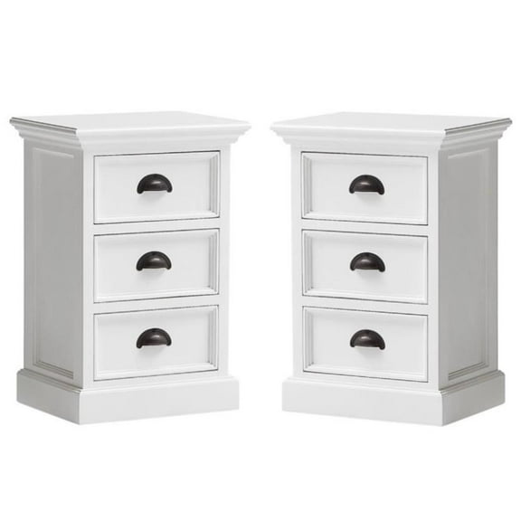 Home Square 3 Drawer Nightstand in Pure White Finish - Set of 2
