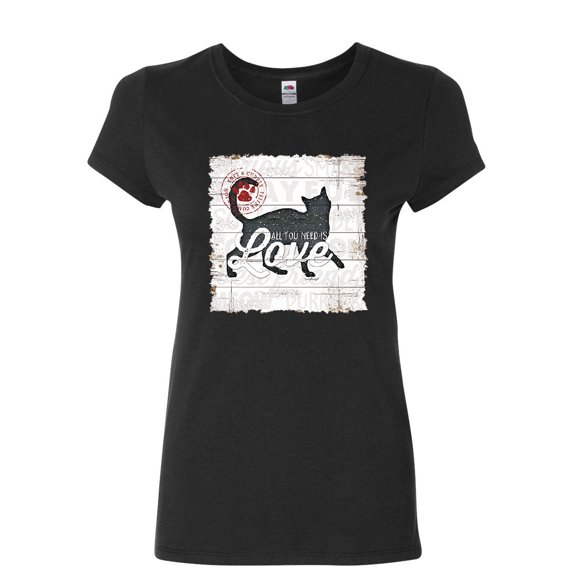 Tee Hunt All You Need is Love Women's T-Shirt Cat Lovers Meow Best Friend Kitty Shirt