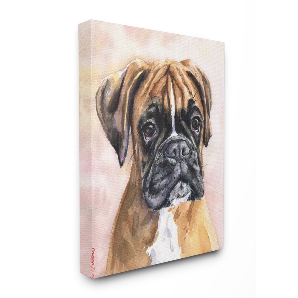 Stupell Industries Boxer Puppy Dog Pet Animal Watercolor Painting Canvas Wall 24