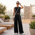 thumbnail image 7 of CIENVNSTG Workout Sets For Women Sleeveless Crop Top Wide Leg Pants 2 Piece Outfit Cruise Travel Beach Vacation Clothes With Pocket XL, 7 of 7