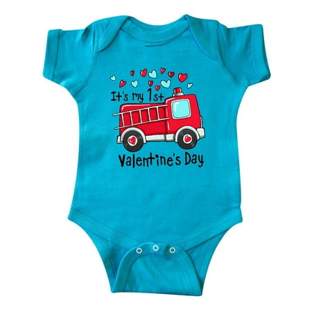 

Inktastic It s My 1st Valentine s Day Fire Truck with Cute Dalmatian Gift Baby Boy or Baby Girl Bodysuit