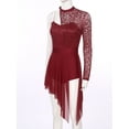 thumbnail image 5 of MSemis Women Adult Lace Patchwork One Shoulder Split Lyrical Dance Dress Burgundy S, 5 of 7