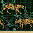thumbnail image 2 of Ambesonne Nature Fabric by the Yard Upholstery, Tiger Illustration With Leaf, 1 Yard, Marigold Black Mint Green, 2 of 5