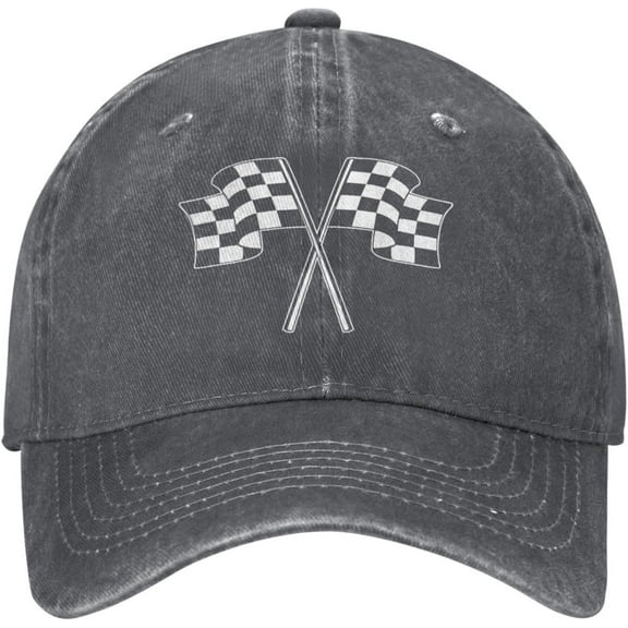 Checkered Flags Race Car Hat Cotton Washed Denim Baseball Caps for Men Women