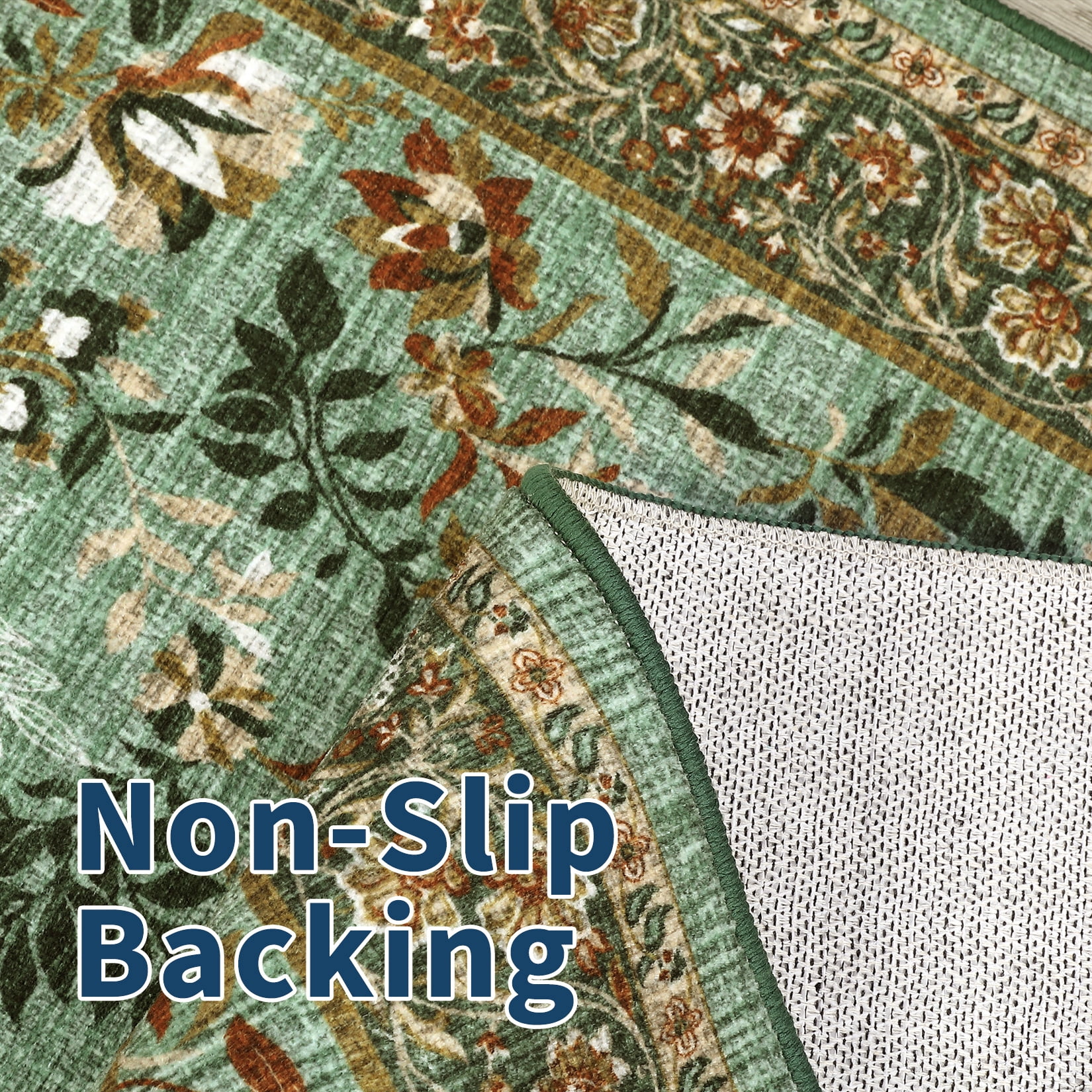 Tzou Floral Washable Area Rugs for Living Room, 10x13ft Vintage Non-Slip Boho Carpet, Large Soft Stain-Resistant Indoor Rug for Bedroom, Office(Light Green)