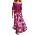 thumbnail image 2 of ClodeEU Women's 2 Piece Outfit ,Off Shoulder Ruffle Top and Striped Maxi Skirt Set with Belt Hot Pink,Women's Plus XXL, 2 of 7
