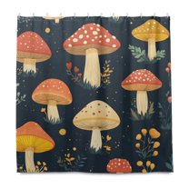 Yayeee Shower Curtain with Hooks 72"x72" Waterproof Fabric Bathroom Hanging Decor, Black Mushroom Pattern