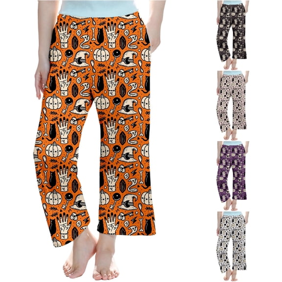 JAJAHO Halloween Pajamas Pants Kids Loose Straight Leg Casual Sleepwear Pants For Boys Girls 3-14Y