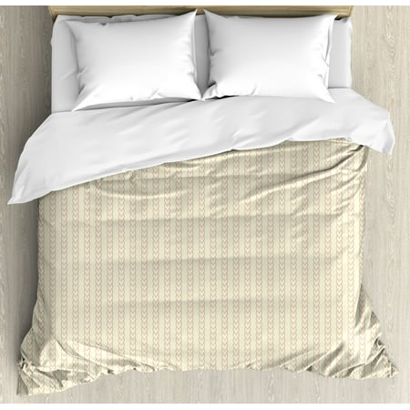 Cream Bedding King Size Retro King Size Duvet Cover Set, Monochrome Geometric Vertical Curvy Chain Pattern Vintage Ornament Design, Decorative 3 Piece Bedding Set with 2 Pillow Shams, Cream and Light Pink, by Ambesonne ()