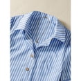 thumbnail image 4 of Blue And White Striped Lapel Short Sleeve Casual Shirt Dress For Women, 4 of 7