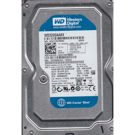 WD3200AAKX-753CA0, DCM HARNHT2AHN, Western Digital 320GB SATA 3.5 Hard Drive