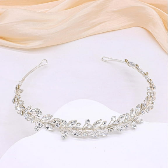 Crystal Wedding Headbands For Brides RhinestoneSlim Bridal Headpieces For Women Handmade Hair Bands For Girls (Silver)