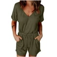 thumbnail image 2 of Summer Rompers for Women Jumpsuit Shorts Casual Loose Fit Summer Women's Fashion Drawstring Short Sleeve V-Neck Overalls with Pockets S-2XL, 2 of 7