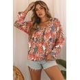 thumbnail image 1 of Women's Multicolor Boho Floral Long Sleeve V-Neck Blouse, 1 of 5