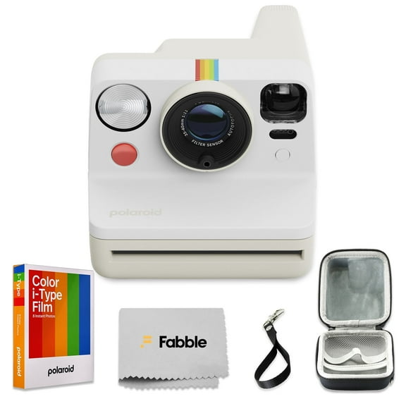 Polaroid Now Generation 3 I-Type Instant Camera (Pebble White) Bundle with Color I-Type Film (8 Exposures), Hard Protective Case and Wrist Strap